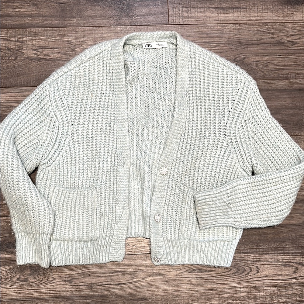 Zara - Baby Blue Knit Cardigan Sweater